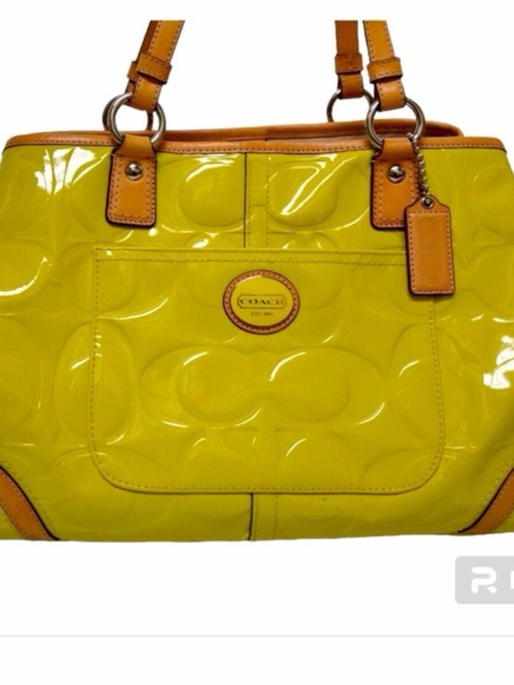 Coach Vintage Peyton Yellow Patent Tote KISS Lock Shopper Tote A1376-F23722